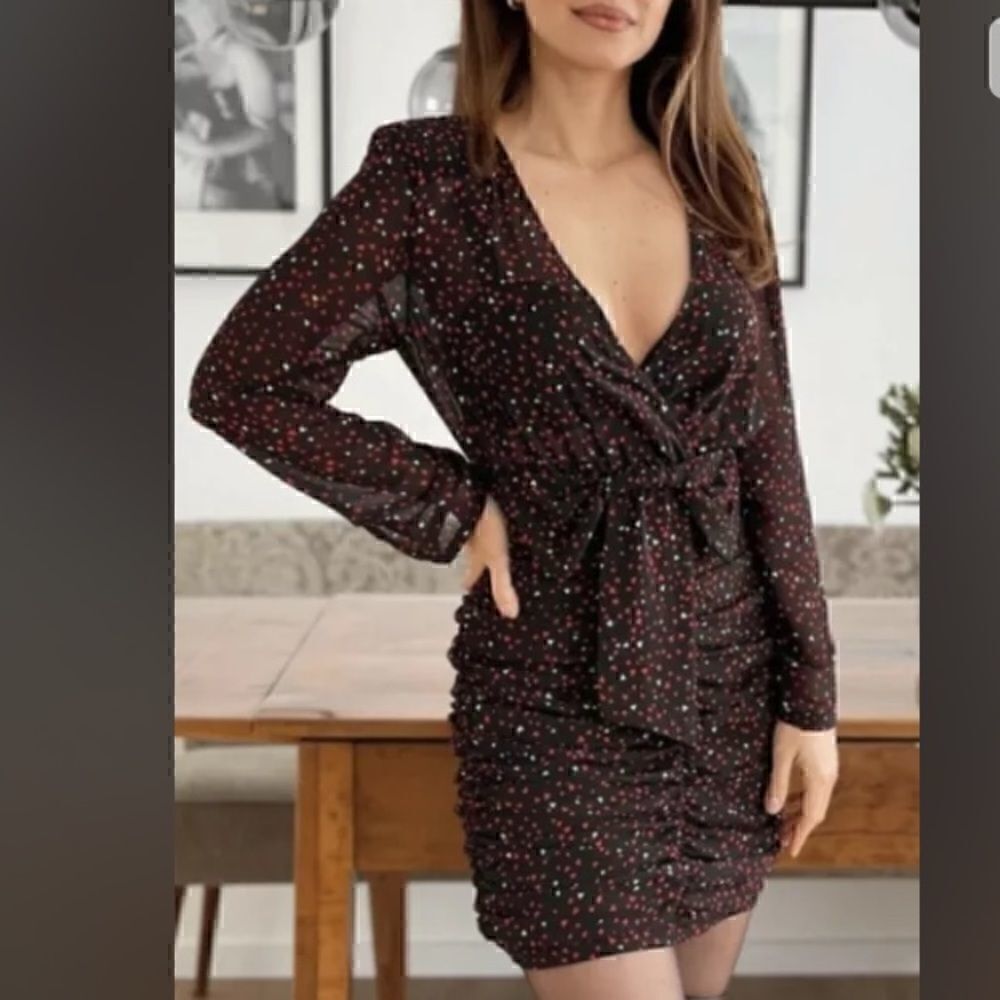 Zara Heart Print Draped Mini Dress sz XS pink and black romantic ruched
